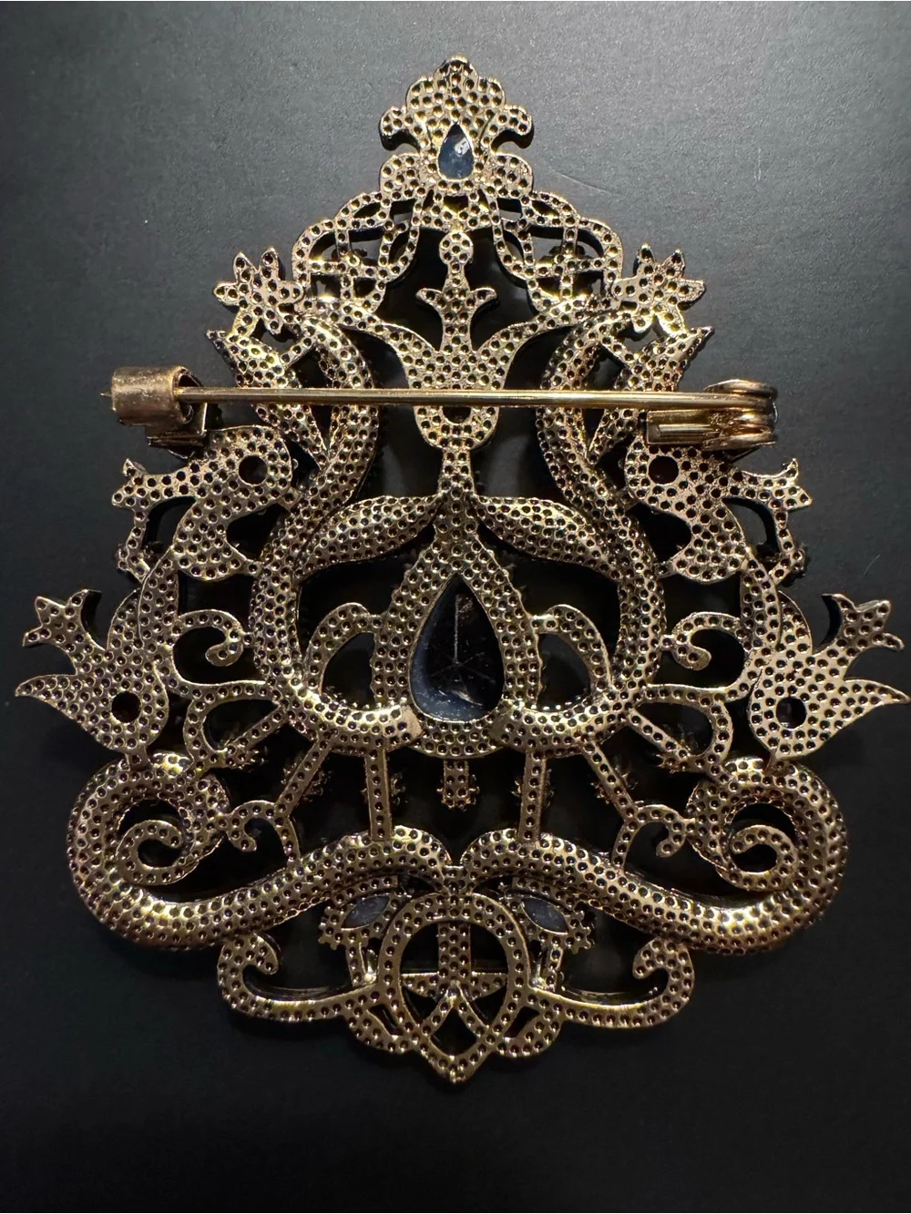 Large Gothic Revival Gold Tone Brooch